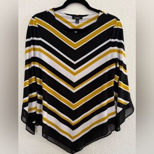 Alfani Chevron Blouse - Black, White, Gold Size Petite Medium